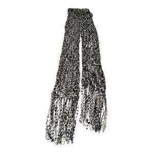 Black and Silver Open Knit Fringe Scarf 80 x 7 Inches